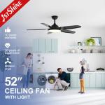 52inch Black ABS Blades 6 Speeds Remote Control LED Ceiling Fan Light with Copper Motor for sale