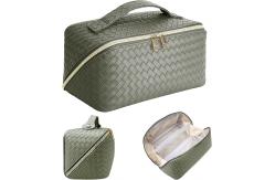 China Shockproof Soft PU Leather Waterproof Cosmetic Bag With Handle Travelling supplier