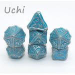 Odorless Manual Grinding Blue Metal Dice Set , Lightweight Small Polyhedral Dice for sale