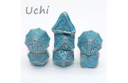 China Odorless Manual Grinding Blue Metal Dice Set , Lightweight Small Polyhedral Dice supplier