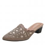 BS148 Pointed Toe Rhinestone Half Slippers Women 2021 Summer Mesh Mid-Heel Shoes Women Thick Heels Lace Sandals for sale