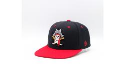 China Hip Pop Flat Brim Snapback Hat 3D Embroidered Black And Red supplier