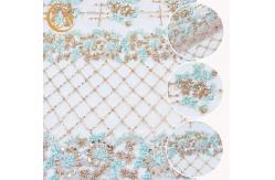 China Popular Sequin Lace Fabric 140cm Width Handmade Green Lace Material supplier