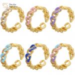 Cuban Link Chain Enamel Diamond Rings 18K Gold Plated Jewelry for sale