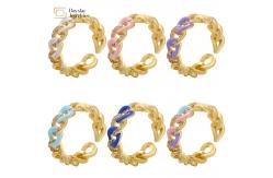 China Cuban Link Chain Enamel Diamond Rings 18K Gold Plated Jewelry supplier