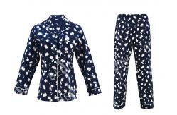 China 100% Cotton Flannel Womens Button Up Pajama Sets With Piping And Long Pants supplier