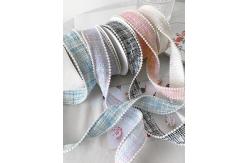 China 25mm Polyester Ribbon Lattice Plaid Ribbon Pearl Edge OEM ODM supplier