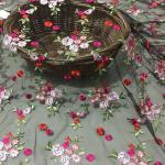 Embroidered Floral Lace Fabric Netting Cloth With Multi Colored Flower Pattern for sale