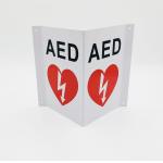 Triangular White AED Wall Sign , V Shape Plastic First Aid AED Sign