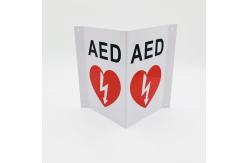 China Triangular White AED Wall Sign , V Shape Plastic First Aid AED Sign supplier