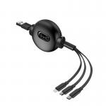 3A Max Current 1.2m Retractable USB Extension Cable 3 In 1 Multi Port for sale