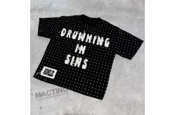 China Custom Streetwear Rhinestone Cropped T Shirt Distressed Embroidery Patched For Men supplier