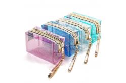 China Zippered Transparent PVC Toiletry Bag With Handle Strap supplier