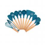 Durable Kitchen Accessories Utensil Set 12pcs/Set silicone Wooden Handle for sale