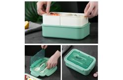 China Custom 1400ml Plastic Bento Box Containers Microwave Safe Green With Spoon Fork supplier