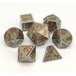 Hand Carved Metal Polyhedral Dice 7 Piece Set For Tabletop RPG for sale