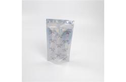 China Shinny Glossy Hologram Cosmetic Packaging Bag Biodegradable With Transparent Front supplier