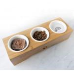 Raised Ceramic 3 Puppy Bowl Set Triple With Bamboo Stand