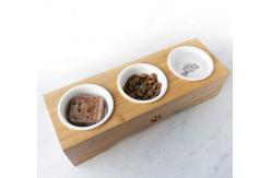 China Raised Ceramic 3 Puppy Bowl Set Triple With Bamboo Stand supplier