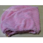 Colorful microfiber woman coral fleece hair dry cap turban ultra-absorbent crystal button for sale