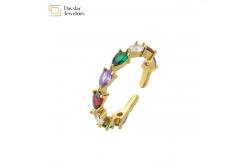 China Brass Gold Plated 18k Diamond Rings Crystal Zircon Adjustable Pear Shaped Engagement supplier