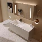 OEM Makeup Wall Hung Sink Vanity LED Mirror With Resin Basin for sale