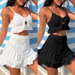 Ladies Three Piece Swimwear Bikini Solid Color 3 Piece Swimsuit Floral Special Fabric for sale