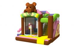 China Multi - Play Cute Inflatable Jump House Combo Brown Bear Double Slide supplier