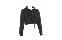 China Custom Logo Women Cotton Casual Sweatshirt Spring Fall Drawstring Crop Top Zipper Hoodies supplier