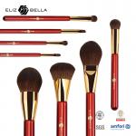 Red Wooden Handle Cosmetic Brush With Synthetic Hair Makeup Brushes With Gold Aluminium Ferrule for sale