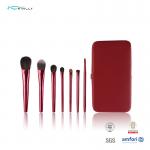 Red Wooden Handle 7PCS Cosmetic Makeup Brush Set With Cosmetic Case for sale