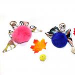 Cute Pink Pom Pom Fur Ball Keychain Gold Metal Plating Purse Accessories for sale