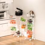 Convenient Metal Storage Rotating Storage Trolley with 3 Tiers and Wheels