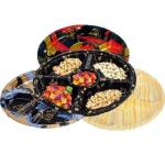 Clear Plastic Sushi Box Black Pattern Golden Maple Leaf 5 Compartments With Lid for sale