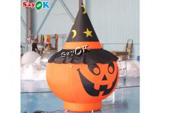 China Garden Decorations Halloween Blow Up Pumpkin 2m With Black Hat supplier