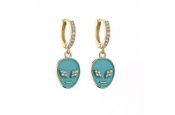 China Personalized Rhinestone Huggie Earrings Enamel Alien Dangle Earrings supplier