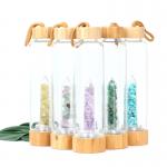 Round Glass Water Bottle With Natural Crystal Gemstone Center Elixir Crystal Point