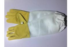 China Durable Yellow Sheepskin Beekeeping gloves with white soft ventilated part, white elastic cuff supplier