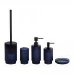 Modern Blue Glass Bath Accessories Set Round Shape with Ribbed Vertical Stripe and Soap Dispenser/Toilet Brush Holder for sale