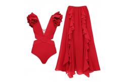 China Vibrant Padded Swimsuit Set Three Nylon Swimwear For Beach And Pool supplier