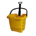 Custom Logo Supermarket Red Plastic Shopping Basket With Two Wheels T Handle for sale