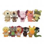 Animal Figures 11 Asstd Plush Stuffed Pet Toys With Squeaker And Plastic Paper for sale