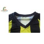 Uniform Jersey V Neck Black And Yellow Striped T Shirt Polyester / Spandex