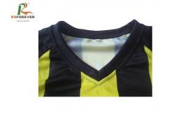 China Uniform Jersey V Neck Black And Yellow Striped T Shirt Polyester / Spandex supplier