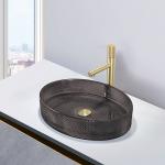 Oval Shaped Glass Vessel Basins Transparent Black Flat Bottom Bathroom Sinks for sale