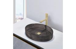 China Oval Shaped Glass Vessel Basins Transparent Black Flat Bottom Bathroom Sinks supplier