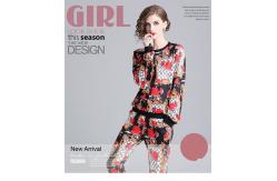 China women print round-neck long-sleeve printed blouse + fashion casual suit supplier