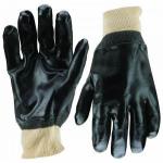 Black Color PVC Work Gloves , Impermeable PVC Coated Gloves For Electrical for sale
