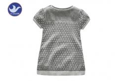 China Stripes Dots Jacquard Girls Knitted Dress Short Sleeves Button Closure Shoulder supplier