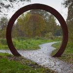 D 2200mm Corten Steel Sculpture ISO9001 Corten Steel Moon Gate for sale